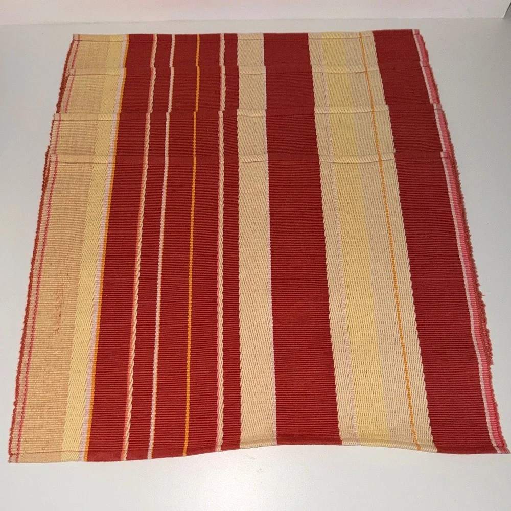 Martha‎ Stewart Collection Cotton Table Placemats Red Yellow Stripe Woven